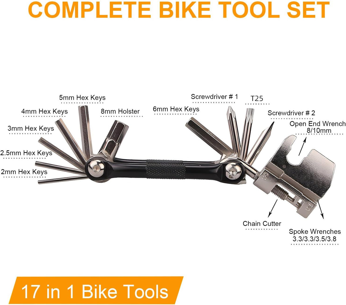 17 in 1 Bike Multi Tool Kit with Chain Breaker Ergonomic And Lightweight MTB Bike Repair