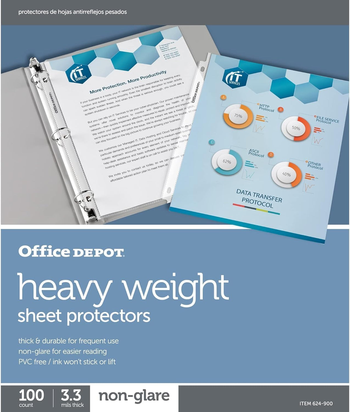 Office Depot Heavyweight Non-Glare Sheet Protectors, 8 1/2in. x 11in., Clear, Pack of 100