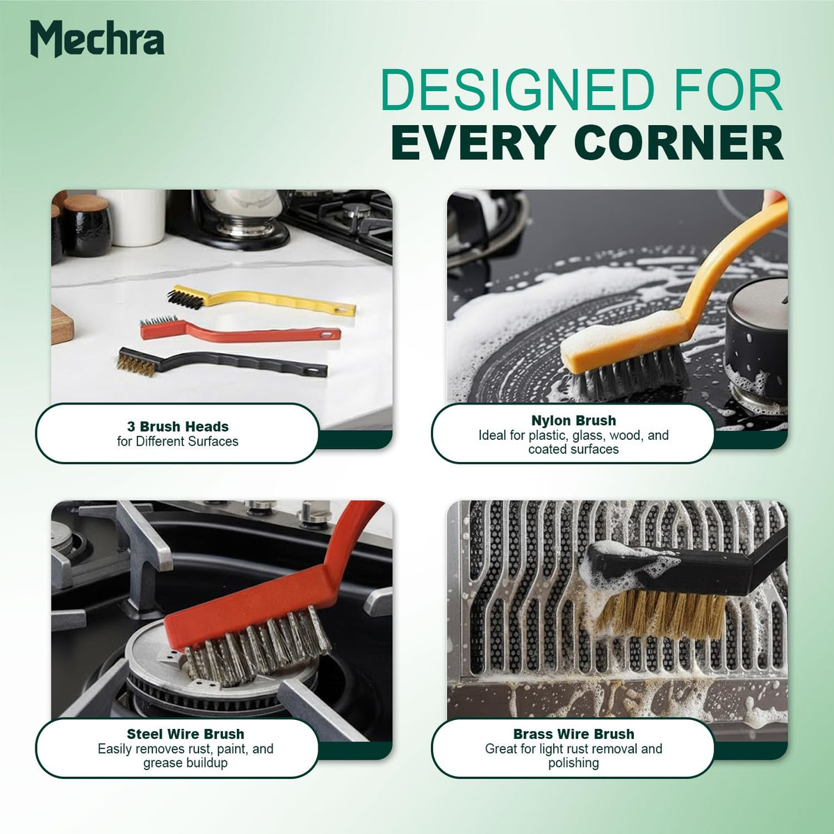 3-in-1 Wire Brush Set – Steel, Brass & Nylon Brushes for Cleaning Grills