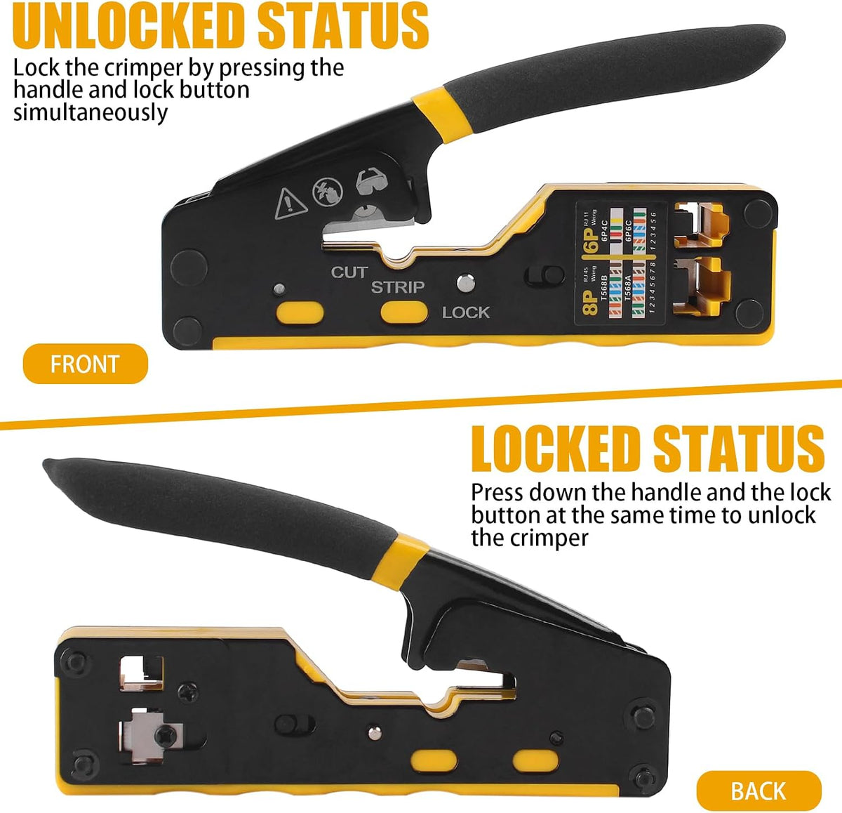 RJ45 Crimp Tool - 8P6P Ethernet Crimper for Cat5/Cat5e/Cat6/Cat6a Connectors