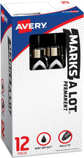 Marks-A-Lot Avery Permanent Markers, Bullet Tip, 12 Black Markers