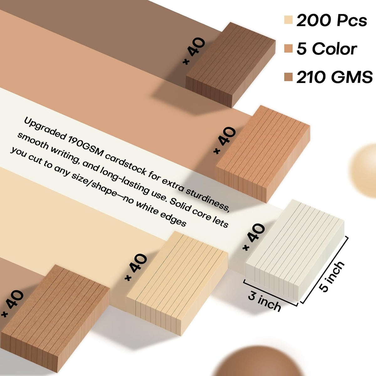 200 sheets 3x5 Index Cards brown Thick Note Cards Soild Flashcards Ruled Flash Cards for