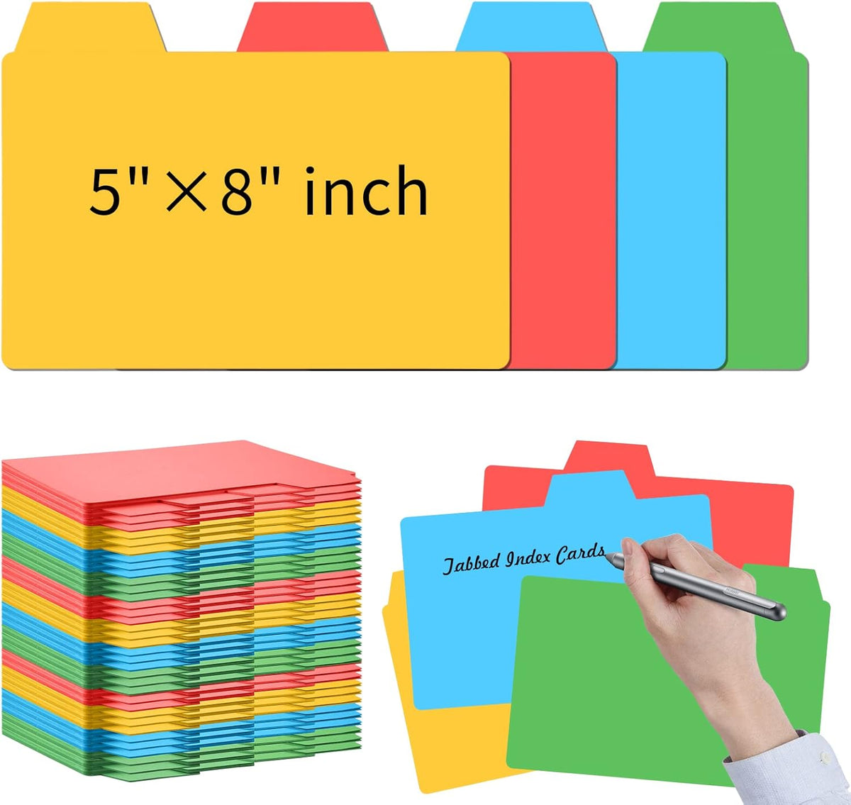 96 Pcs 5x8 Index Cards Dividers With Blank Tabs - Color Note Cards for Studying, Working