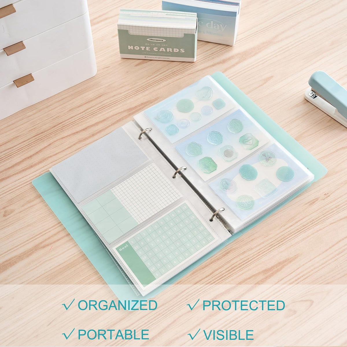 3×5” index card Binder organizer with 3-Pocket Double-Sided Sleeves