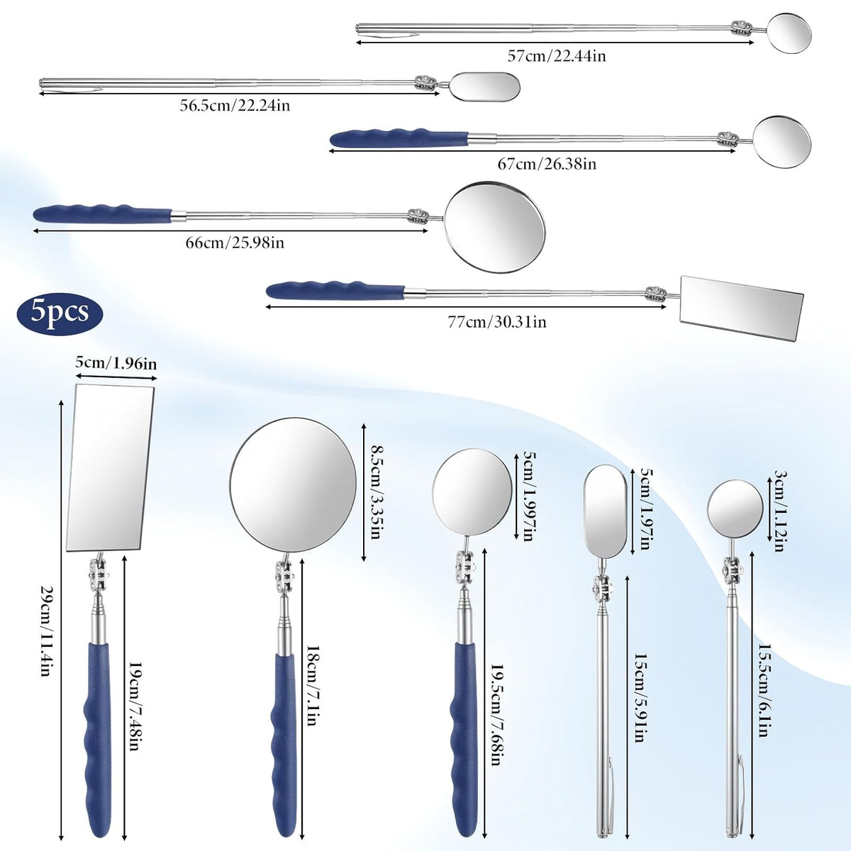 5 Pcs Telescoping Inspection Mirror Set, Flexible Inspection Mirror Tool