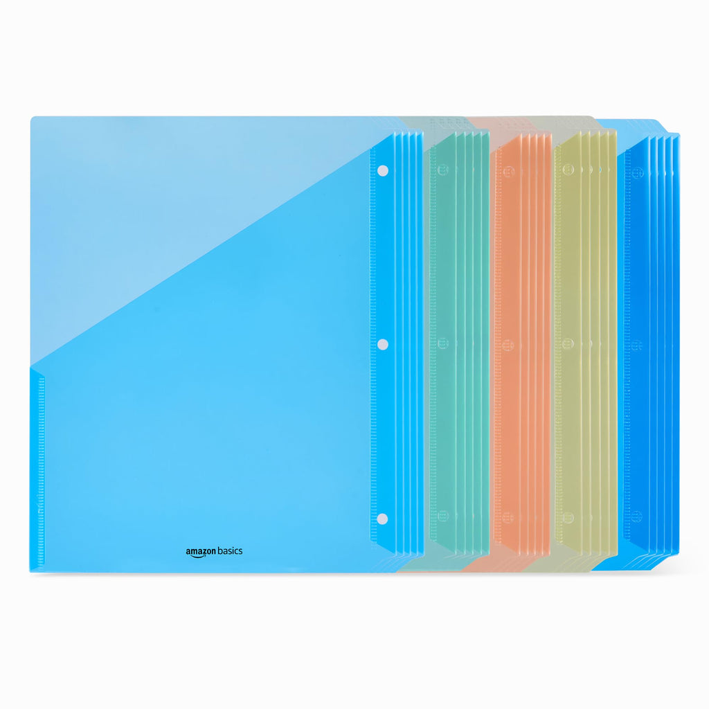 Amazon Basics Binder Organizer, Plastic Document Folders, File Jacket, 3-Hole Punch