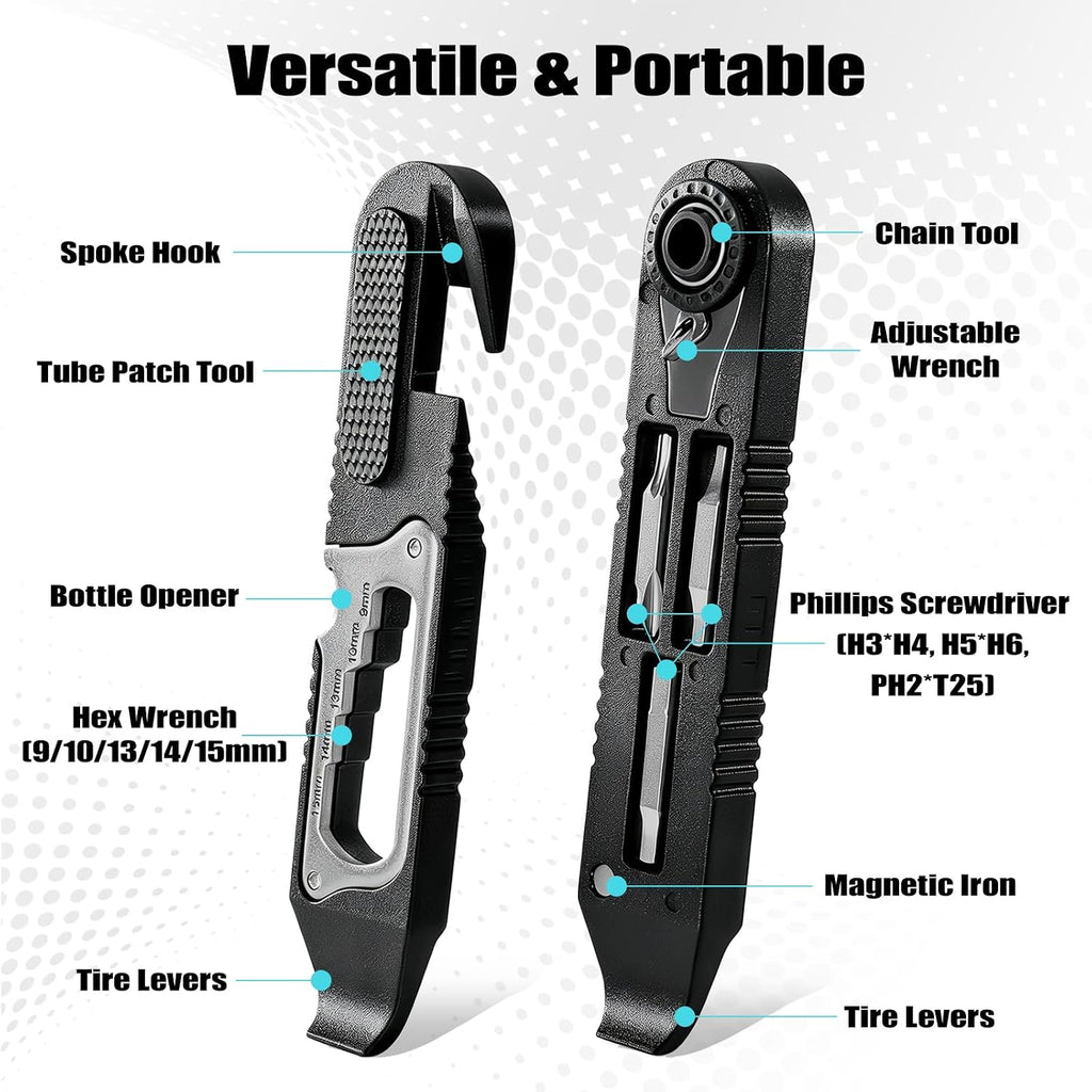 14-in-1 Bike Tire Levers Kit, Portable Bicycle Multi-Tool with Reversible Mini Ratchet