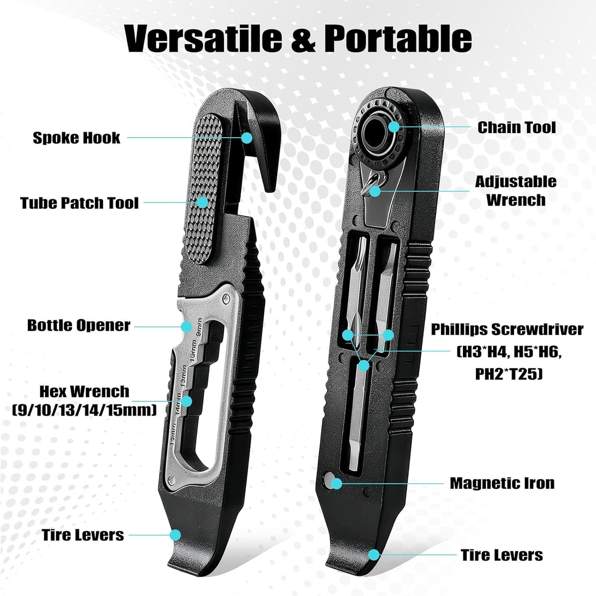 14-in-1 Bike Tire Levers Kit, Portable Bicycle Multi-Tool with Reversible Mini Ratchet