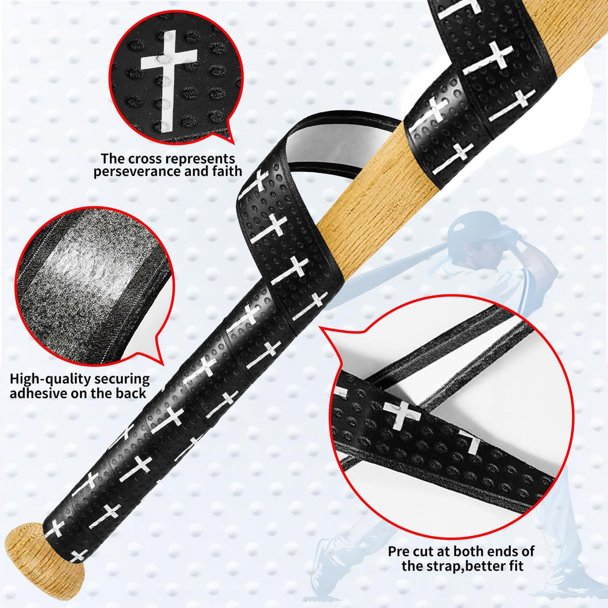 5 Pcs Baseball Bat Grip Tape, Faith Cross Bat Grip Tape