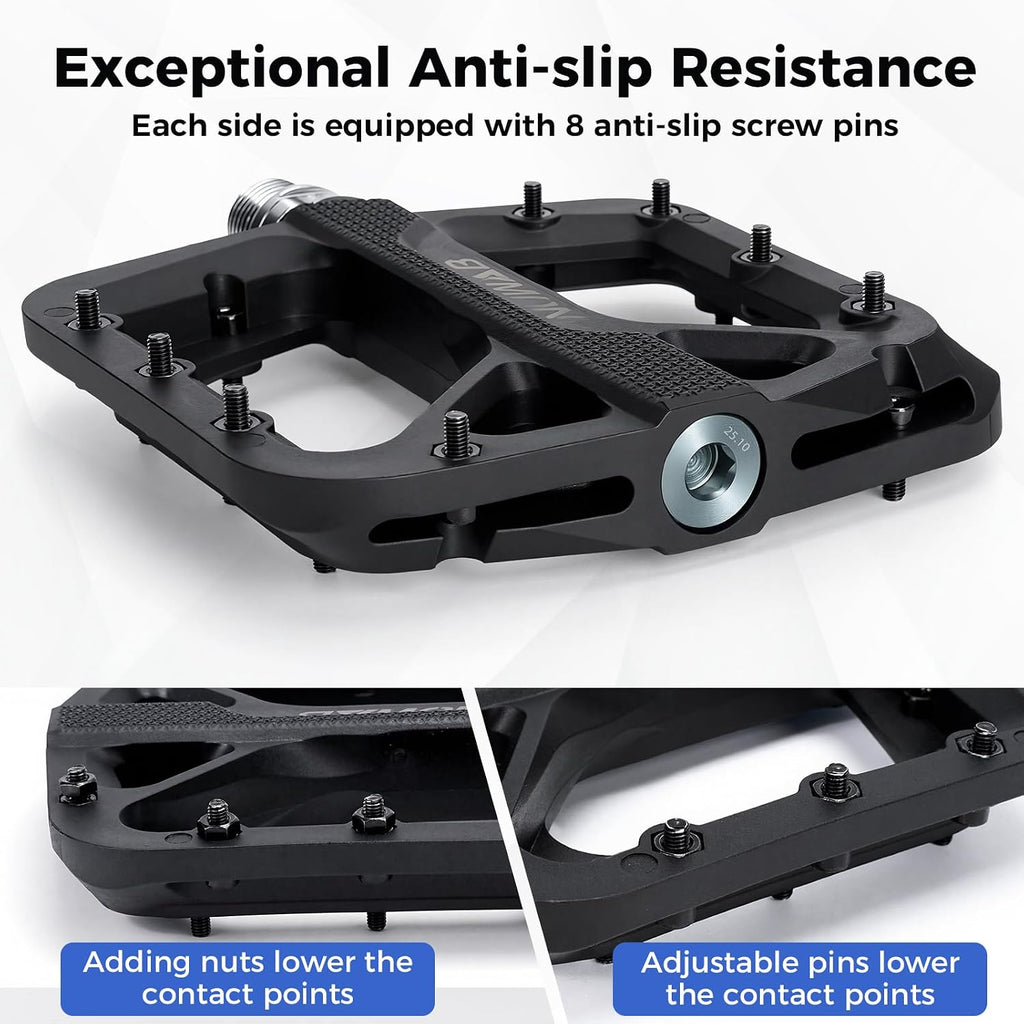 NUWAB Anti-Slip Bike Pedals, Lightweight and Wide Platform Flat Pedals