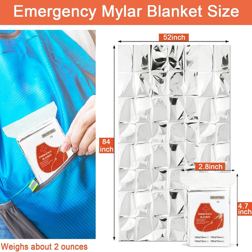 10 Pack Emergency Mylar Thermal Blankets - 84"x52" Durable Space Blankets for First Aid