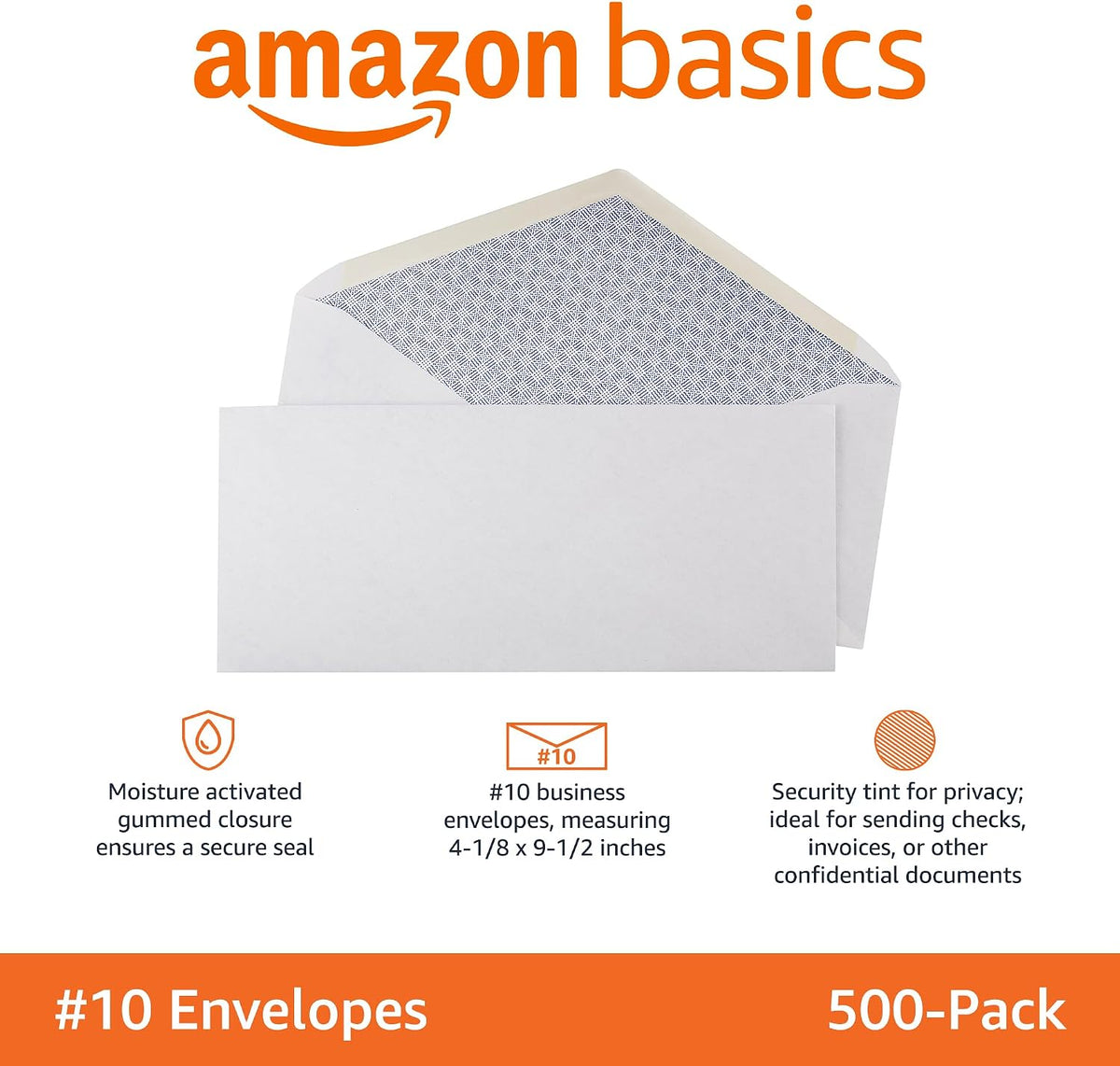 Amazon Basics #10 Security Tinted Business Envelopes for Documents and Invoices