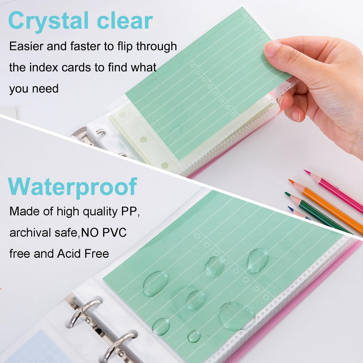 3×5” index card Binder organizer with Plastic pocket Sleeves