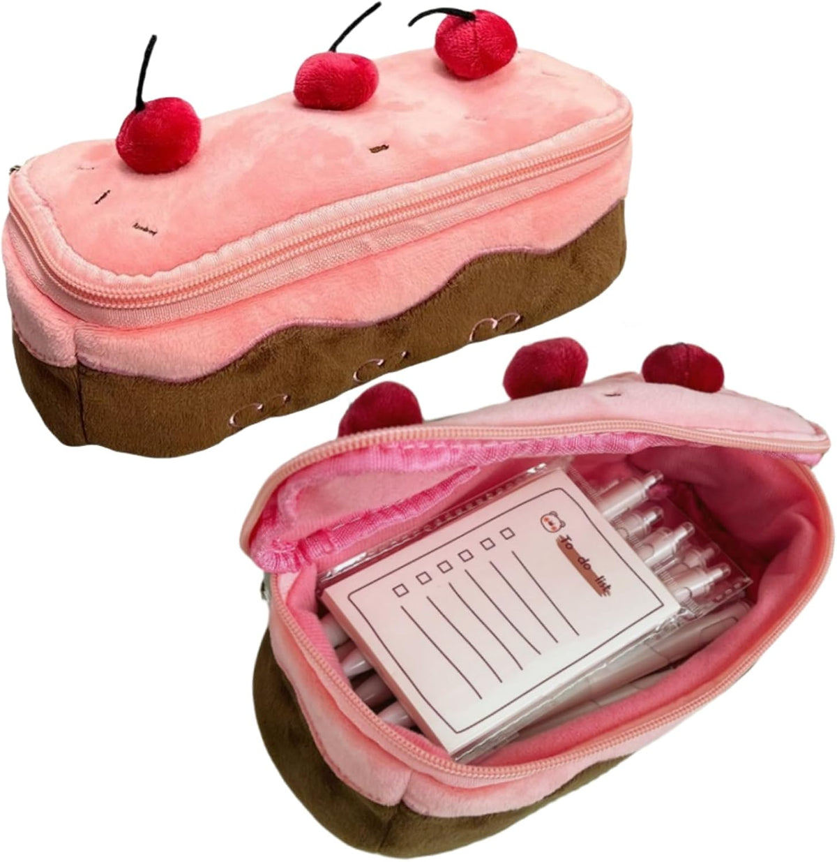 Cherry Cake Pencil Case Big Capacity Pen Holder Plush Pencil Pouch Box Cute Aesthetic Pen
