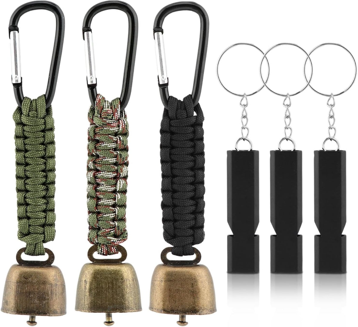 3pcs Bear Bell with 3pcs Whistle Aluminum Bear Bells for Hiking and Emergency Whistle for