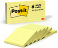 Post-it Notes, 3 x 3 in, The Iconic Canary Yellow Note, 6 Lined Pads