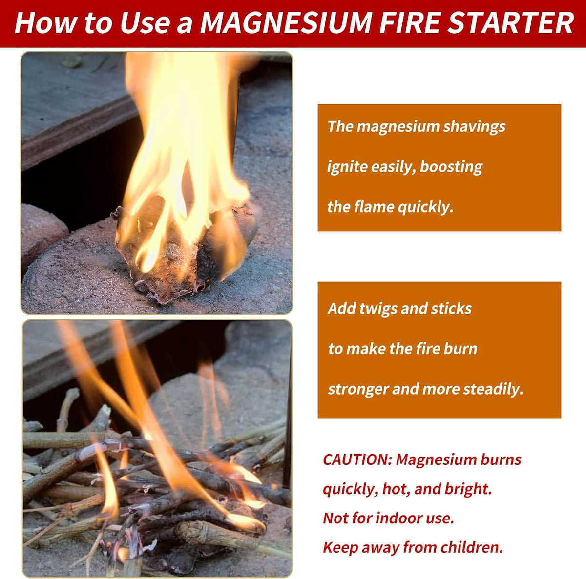 99.99％ Magnesium Fire Starter Rods,3.5 x 0.63 inch