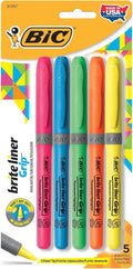 BIC® Brite Liner® Grip Highlighters, Assorted Colors, Pack Of 5