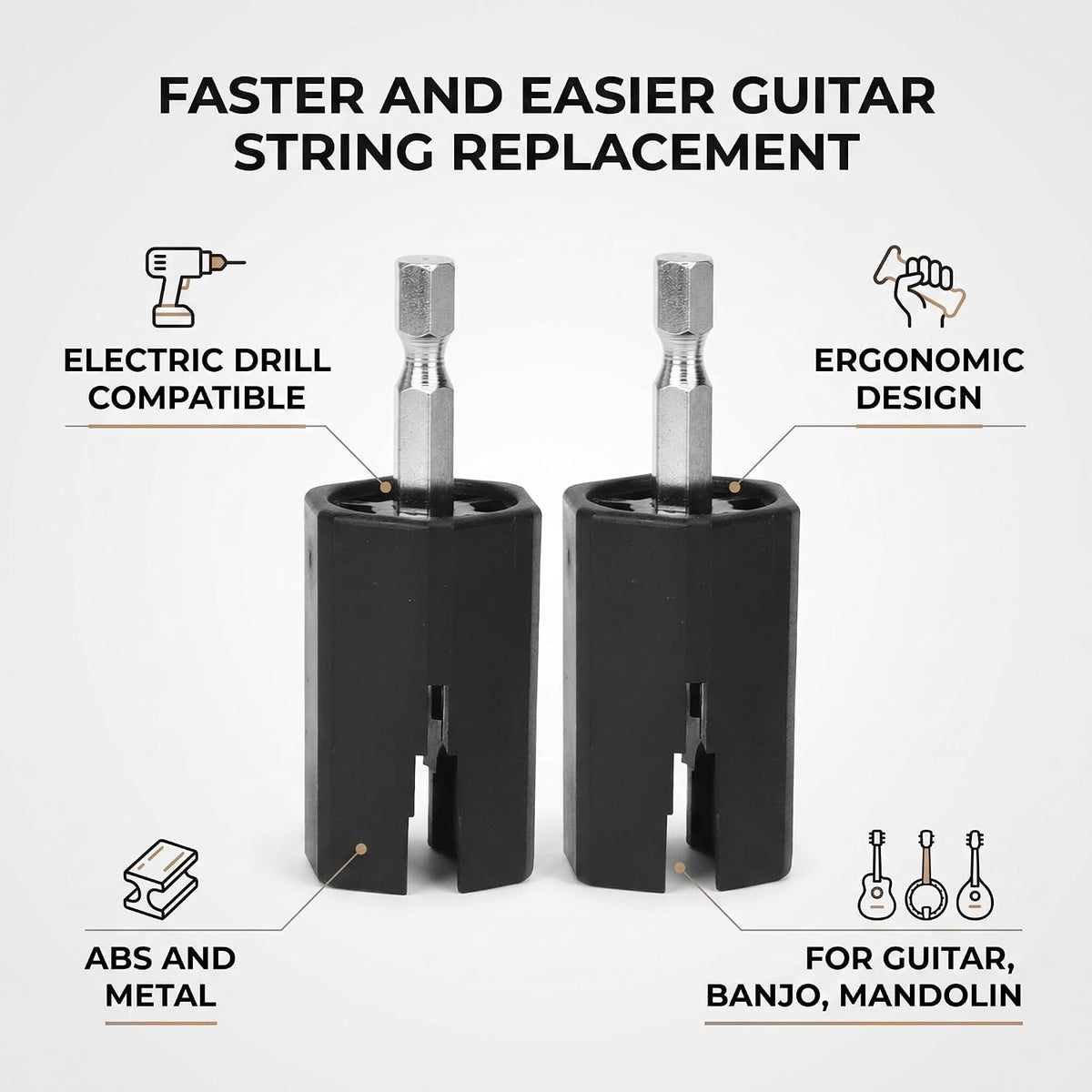 2PCS Guitar Electric Drill Bit String Peg Winder