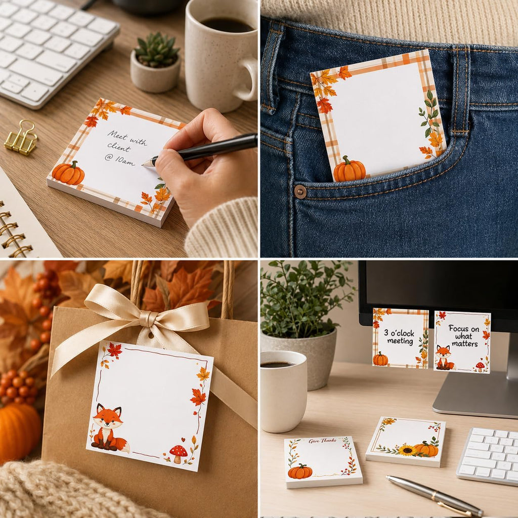 9 Pieces Fall Sticky Notes Self-Adhesive Pumpkin Maple Leaf Sunflower Turkey Memo Pads