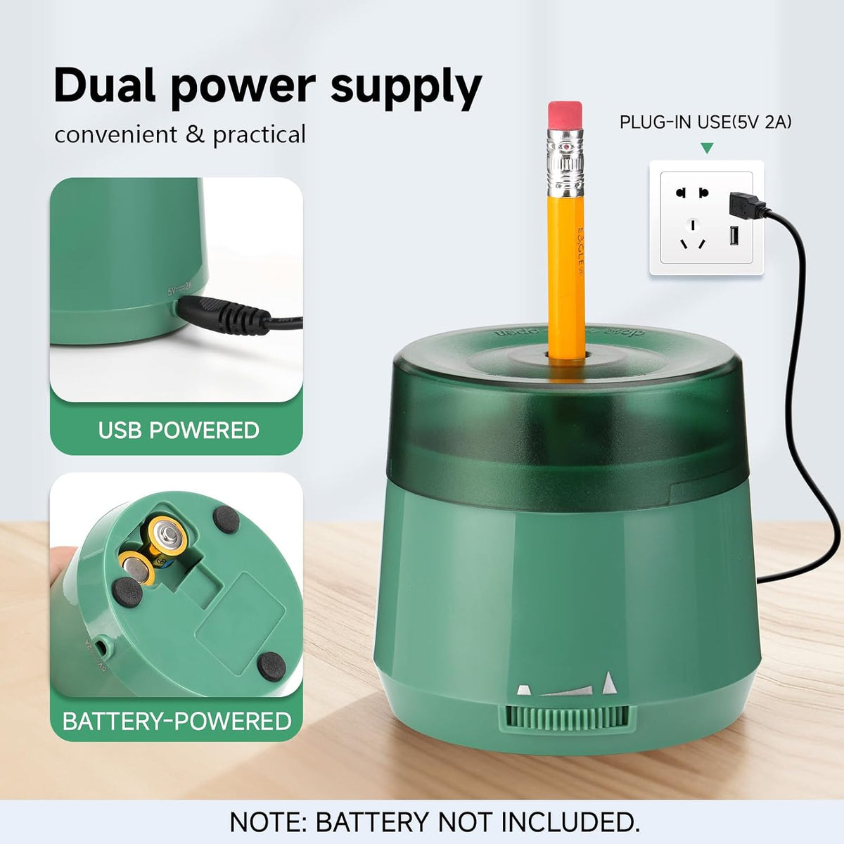 Electric Pencil Sharpener, Dual Power USB Battery Operated