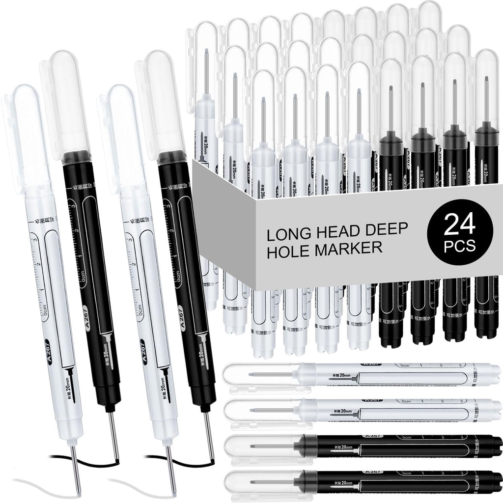 MotiMind 24 Pcs Long Nib Marker Bulk Deep Hole Marker, Black
