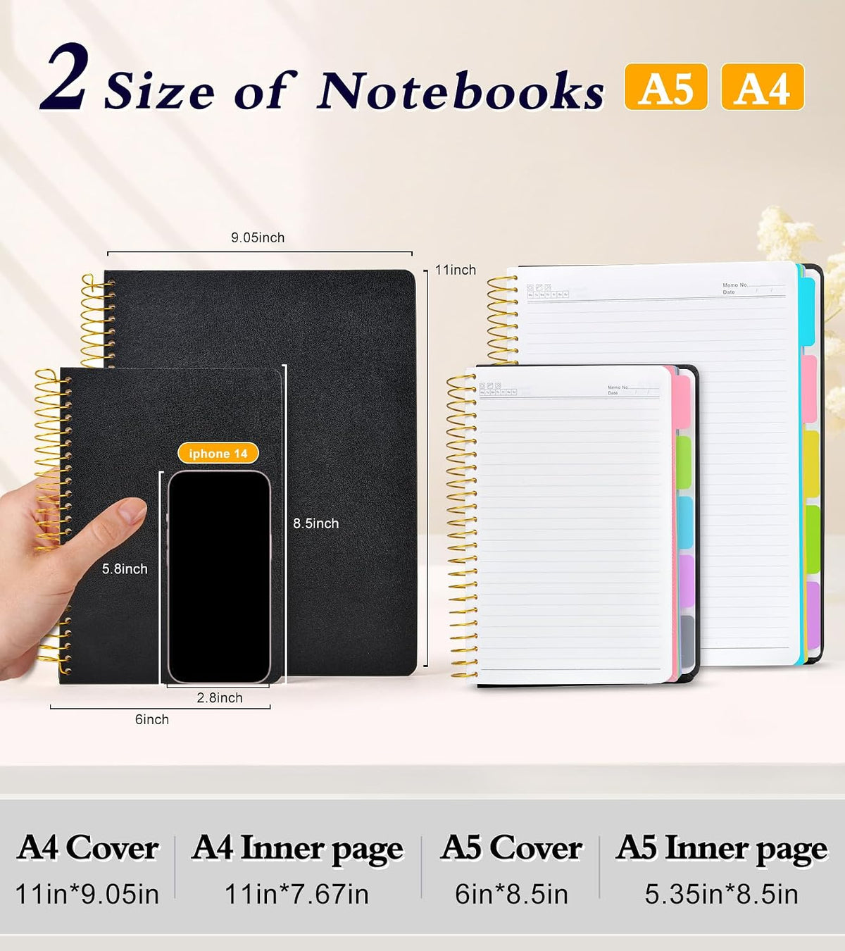 5 Subject Notebook College Ruled 240 Pages, A5(5.8"x8.3") Hardcover Spiral Notebook with