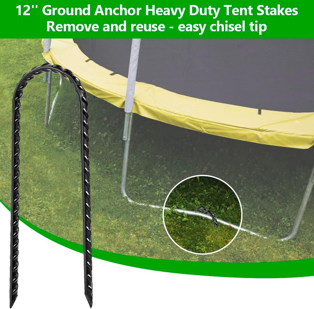 8 Pack Trampoline Stakes, Ground Stake, 12 Inches, U Shaped, Black