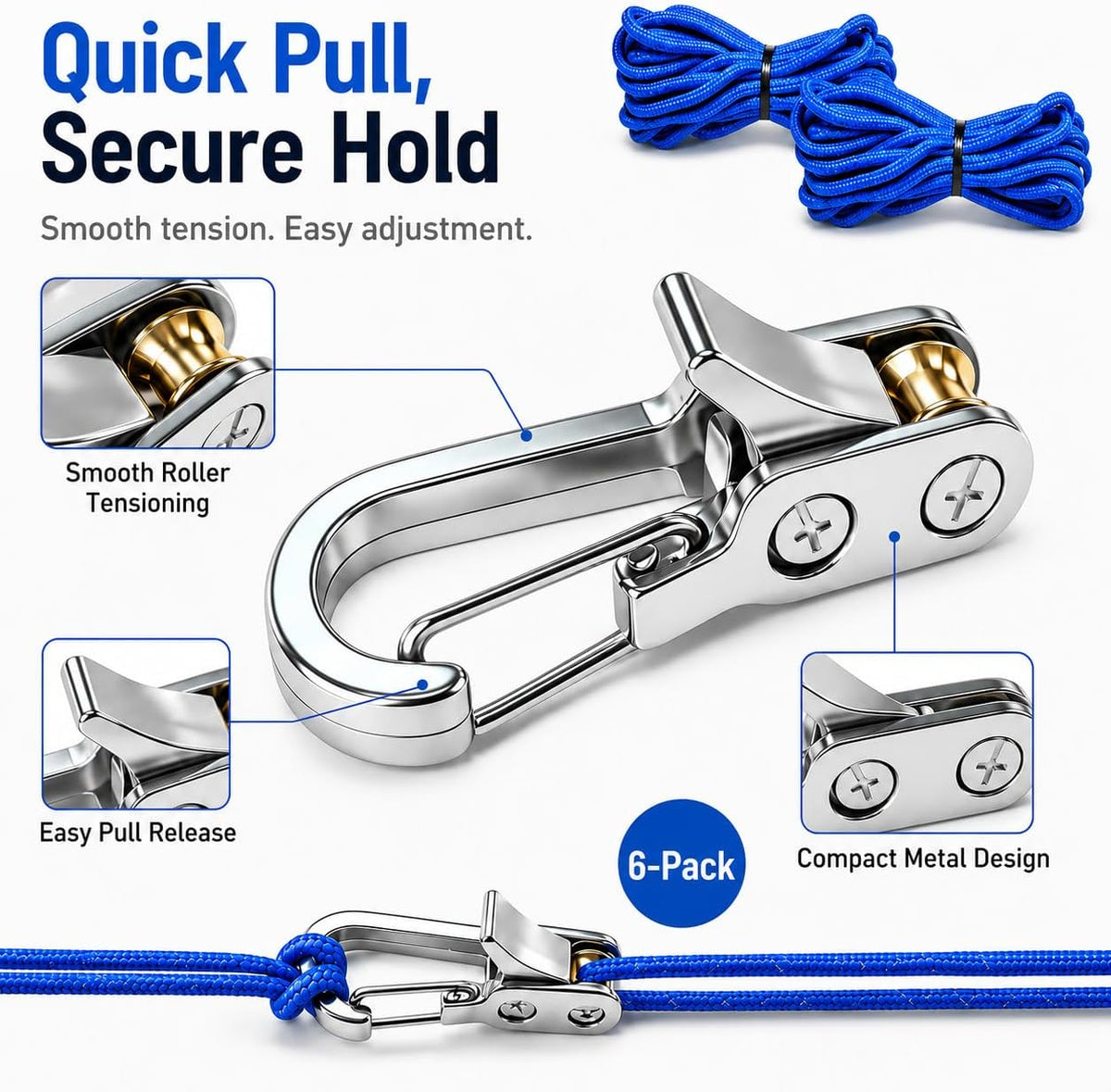 6-Pack Paracord Adjusters,Rope Tightening Tool & Tensioner