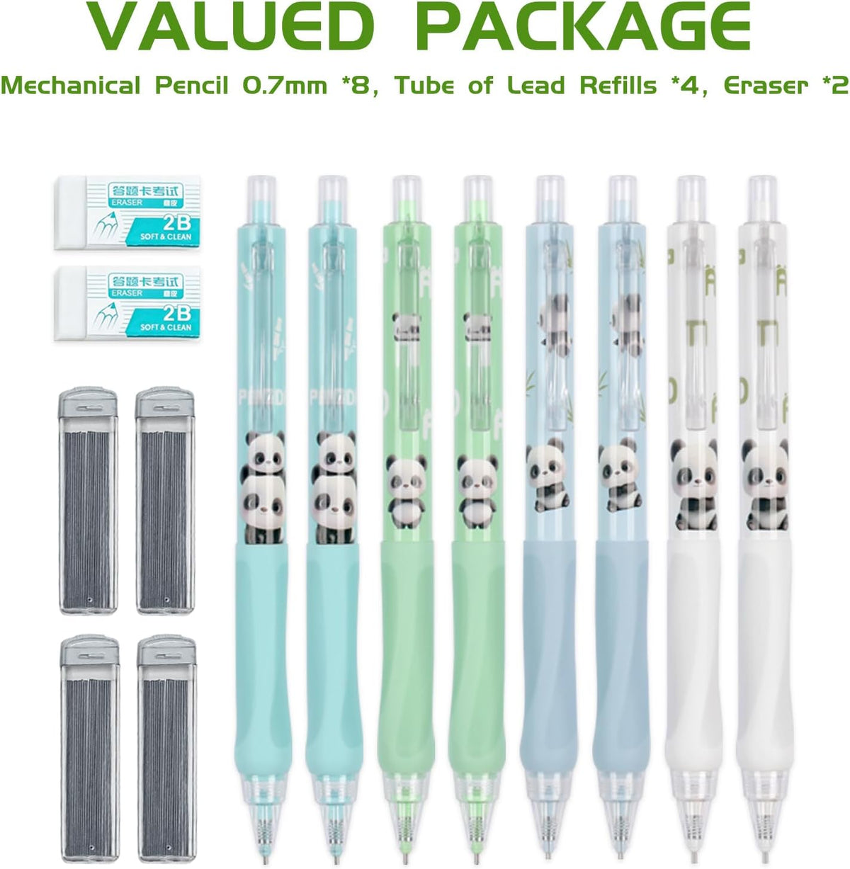 0.7mm Mechanical Pencils for Kids with Leads & Erasers 8Pack