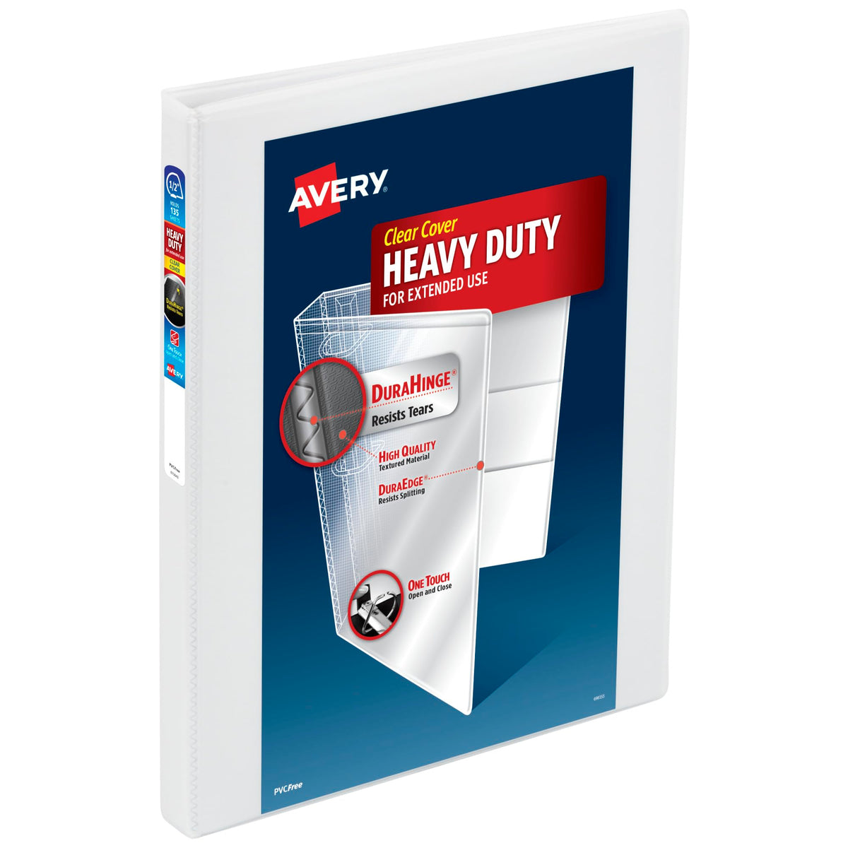 Avery Heavy-Duty View 3 Ring Binder, 3" One Touch Slant Rings, White