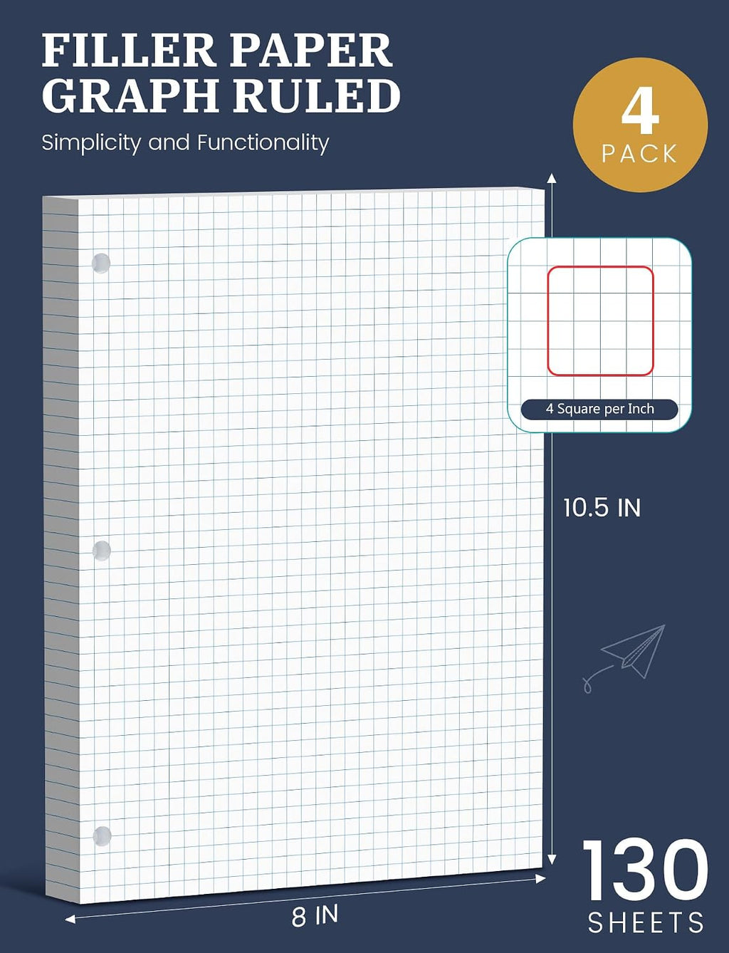 520 Sheets Graph Paper Loose Leaf 8 x 10.5, 4x4 Graph Ruled Filler Paper