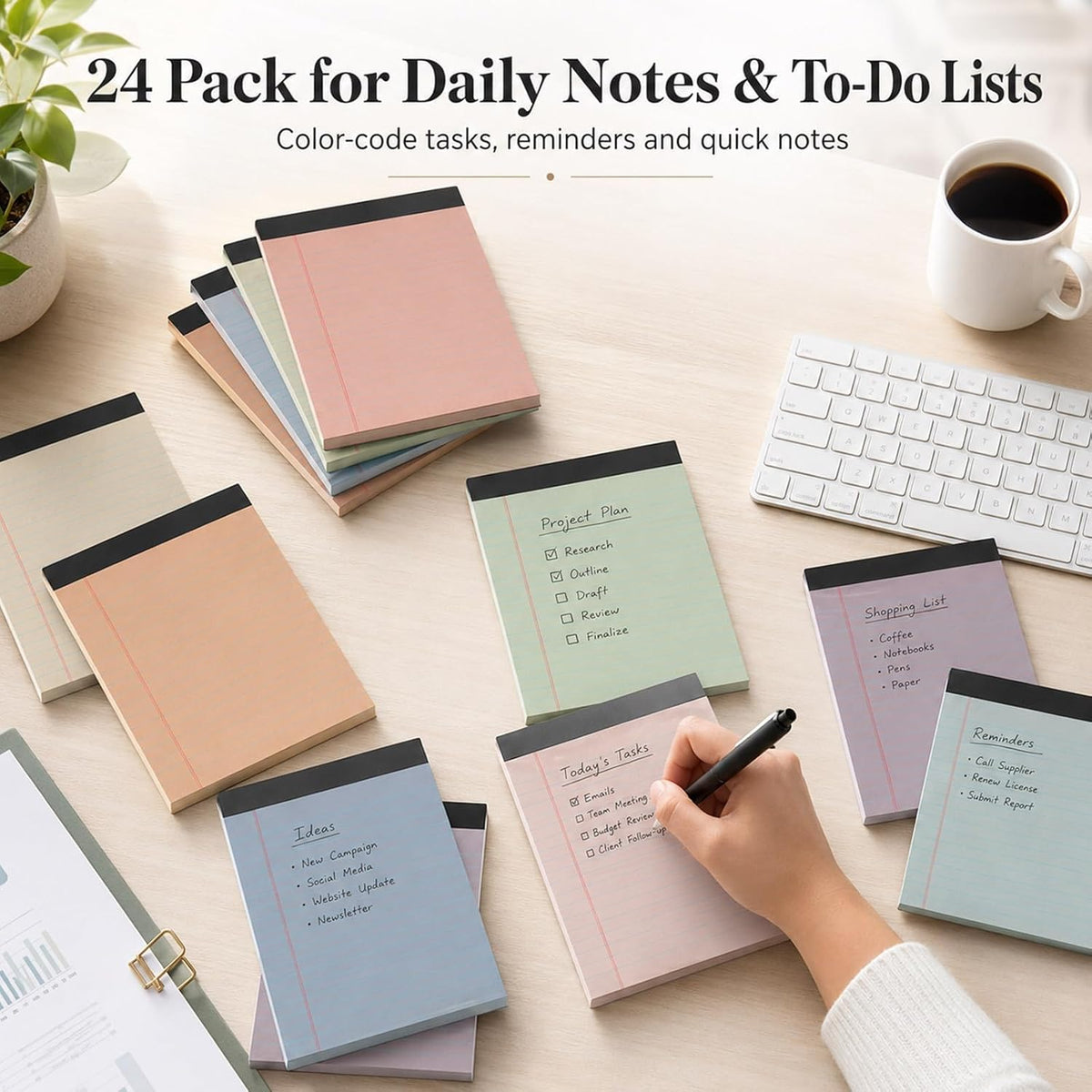 24PCS 3x5 Small Notepads Bulk, College Ruled Lined Memo Pads, Boho Colors