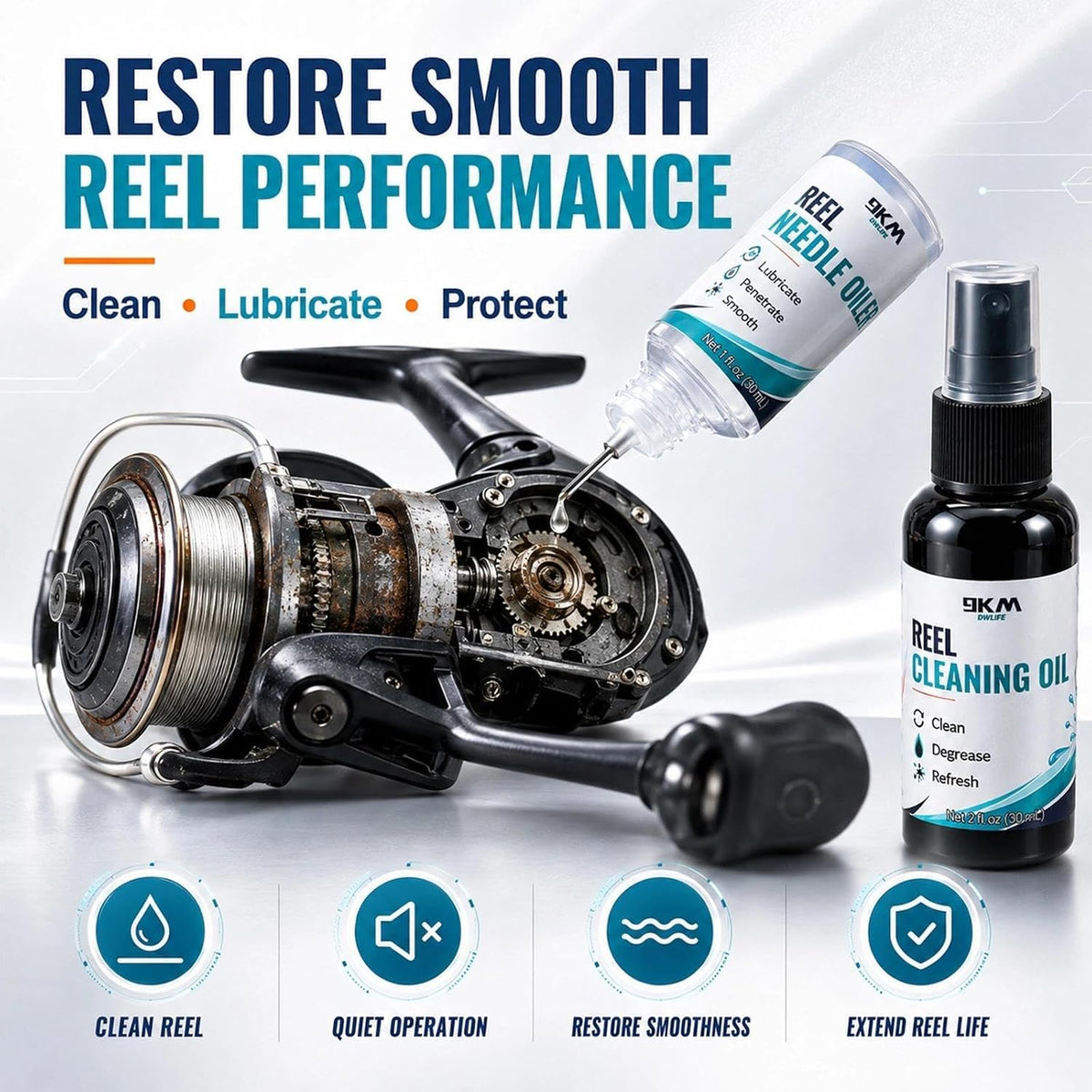 9KM DWLIFE Fishing Reel Oil and Grease Kit for Fishing Reel Maintenance