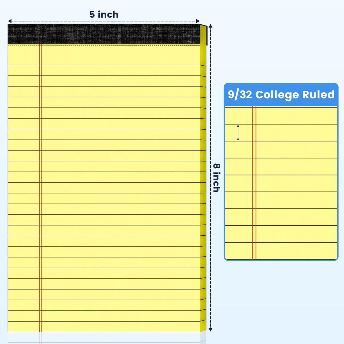 12pcs 5x8 Inch Yellow Note Pads Legal Pads, College Ruled Writing Legal Pads