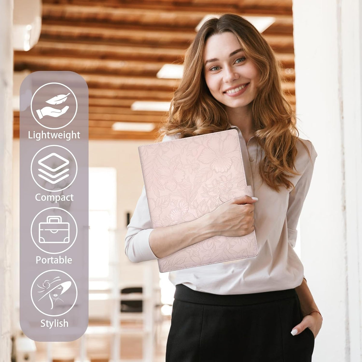 Professional Padfolio Portfolio Binder, Textured Embossing Faux Leather