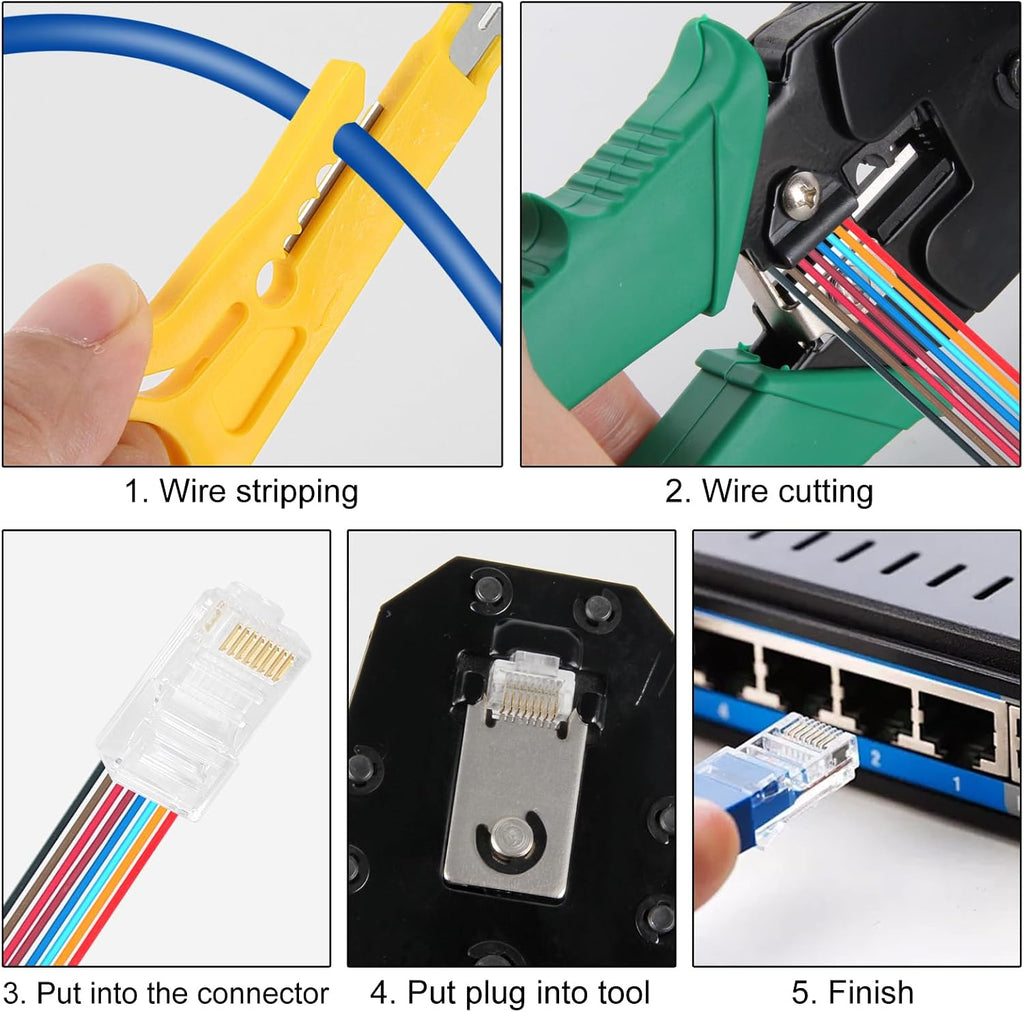 RJ45 Cable Plier and Crimp Tool Kit Pass Through Ethernet Crimper for 8P8C 6P4C 4P4C 4P2C