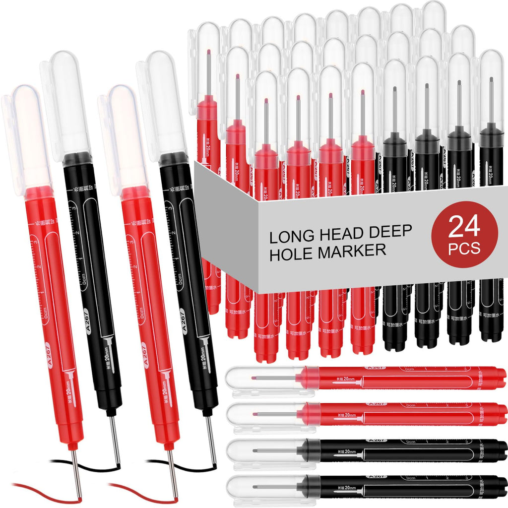 MotiMind 24 Pcs Long Nib Marker Bulk Deep Hole Marker, Black