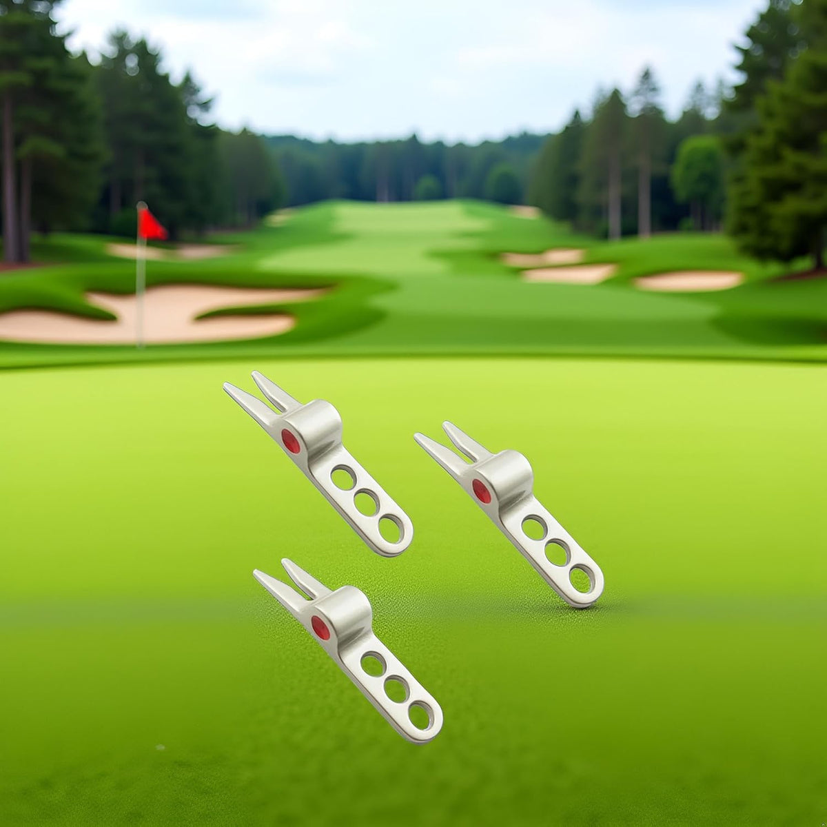 3 Pcs Silver Golf Ball Fork Pivot Divot Repair Tool Compatible Divot Tools for Golf Divot