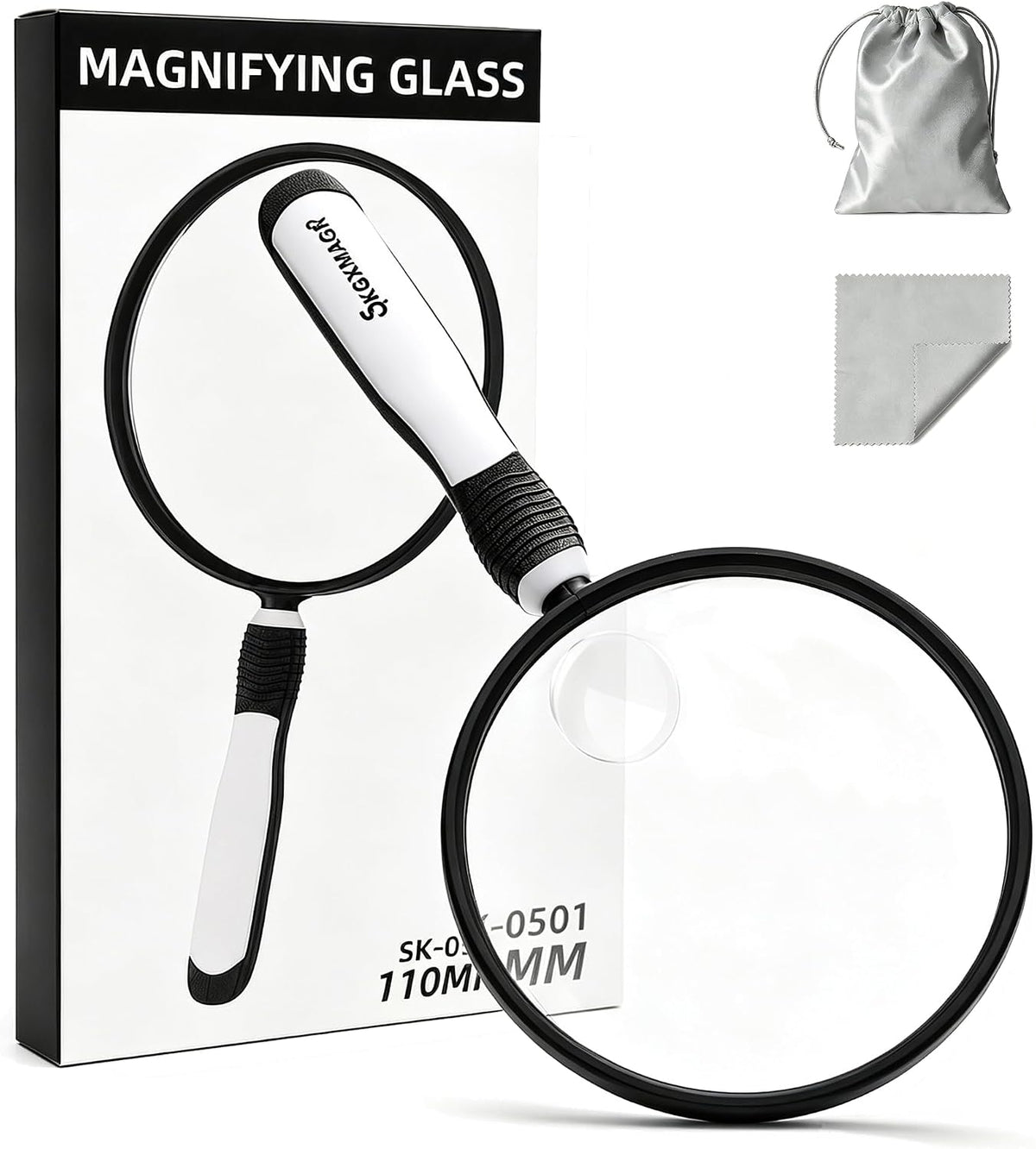 10X Magnifying Glass for Reading, 4.3" Senior Handheld Magnifier
