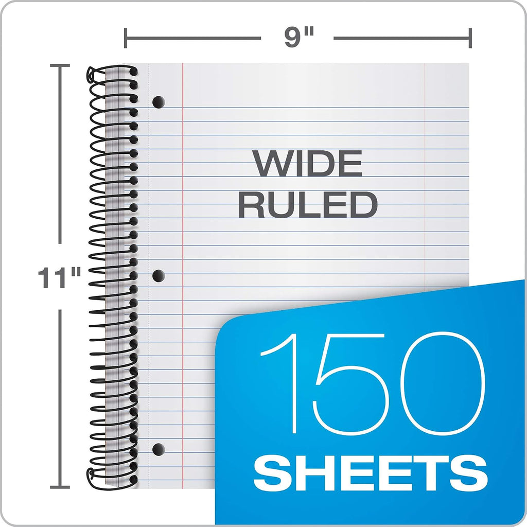 Oxford Spiral Notebook 3 Pack, 3 Subject, Wide Rule, Durable Plastic Covers, Strong Coil