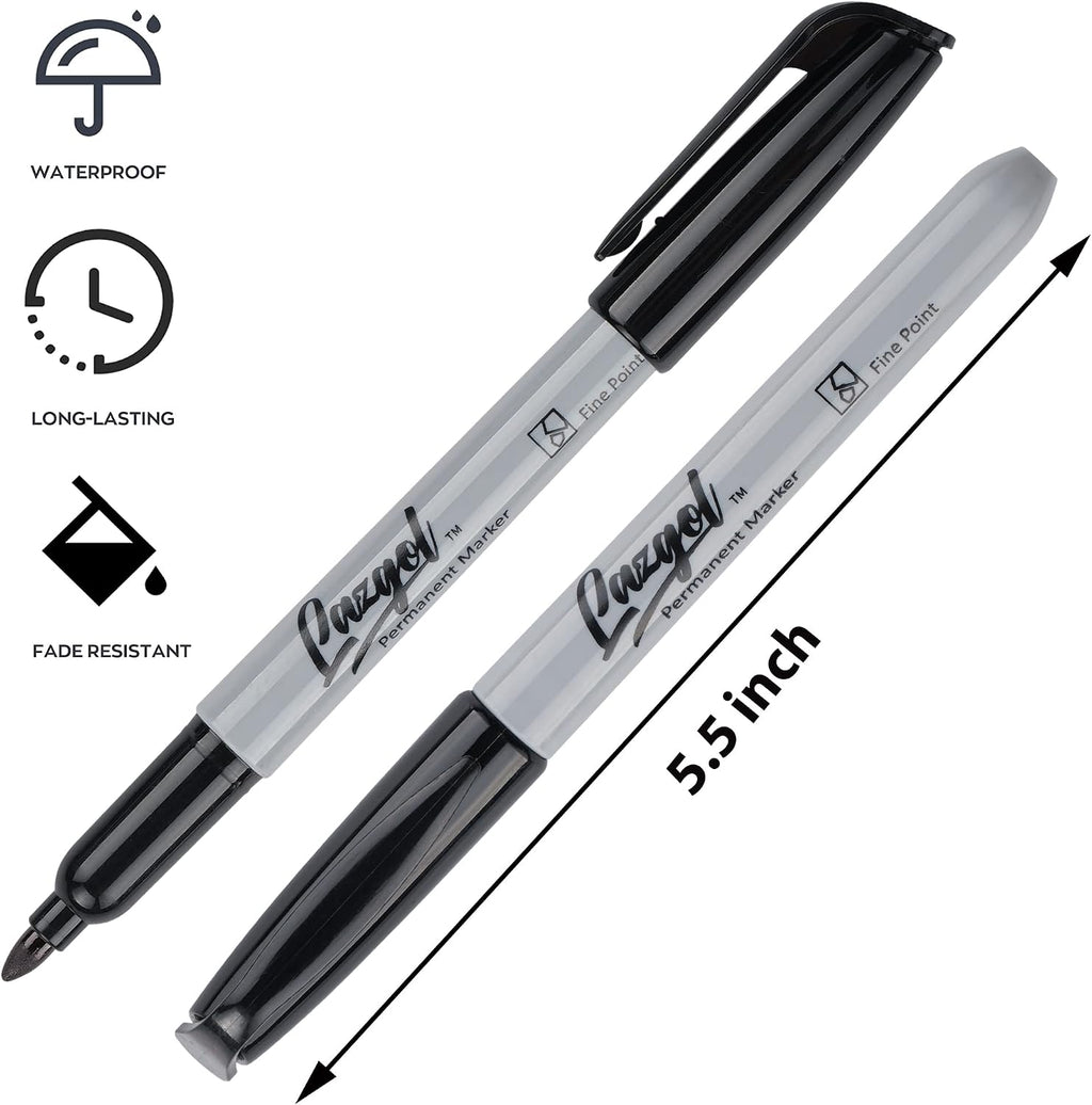LAZGOL Permanent Markers Bulk, 32 Pack Black Permanent Marker Set, Fine Tip