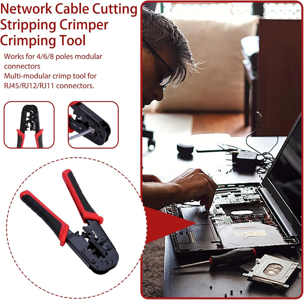Agatige Network Cable Crimper, All in One Modular Data Plug Cable Crimping Tool/Wire