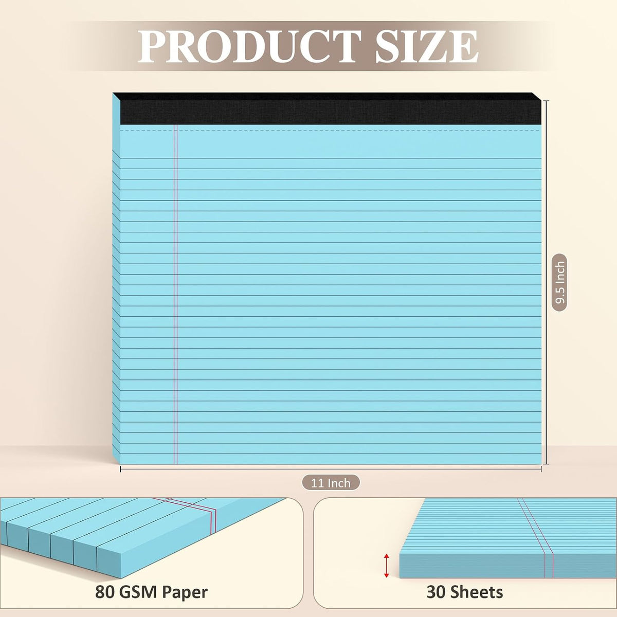 5 Pack 11x9.5 Horizontal Legal Pads, 30 Sheets Each, 5 Bright Colors
