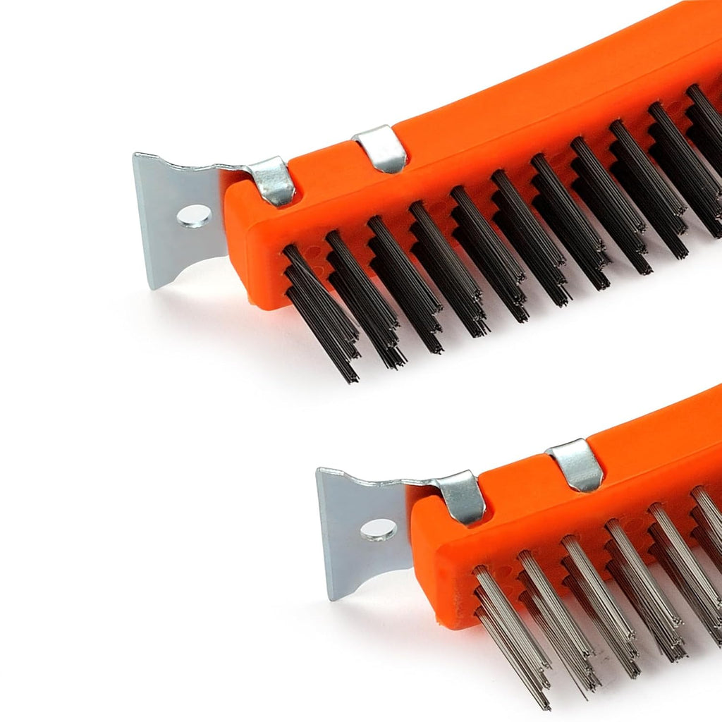 MAXMAN Wire Brush Set 2Pcs, 14" Stainless/Carbon Steel, Rust &Paint Remover