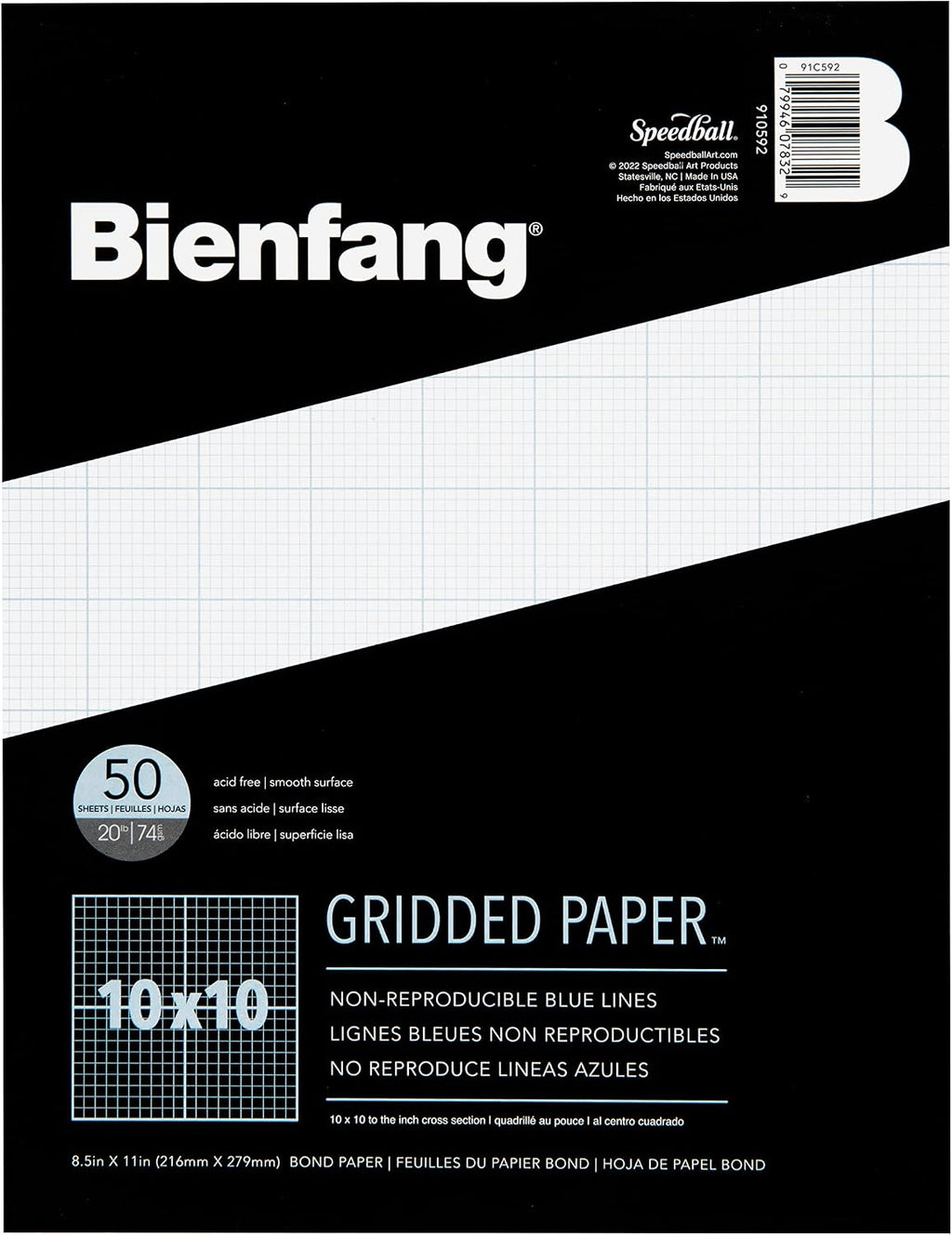 Bienfang Designer Grid Graph Paper Pad, 10x10 Cross Section, 8.5 x 11 Inches, 50 Sheets