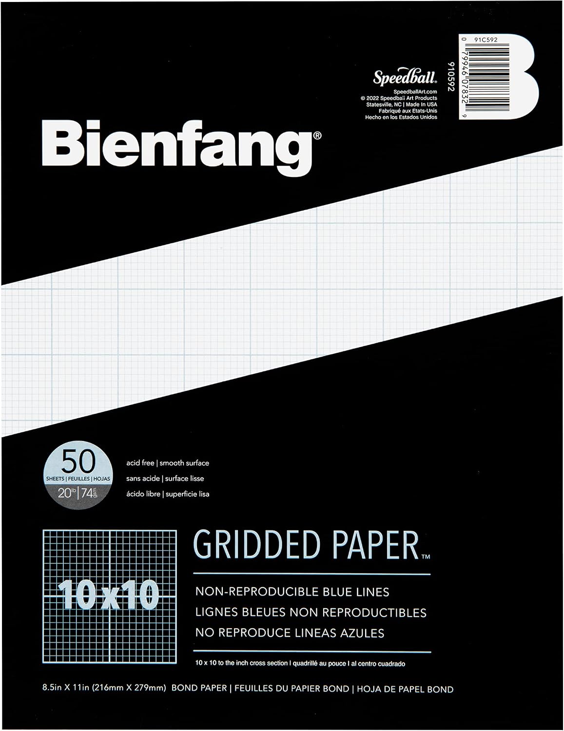Bienfang Designer Grid Graph Paper Pad, 10x10 Cross Section, 8.5 x 11 Inches, 50 Sheets