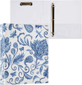 Blue White Floral 3 Ring Binders, 1.5 Inch Round Rings to Hold 200 Sheets