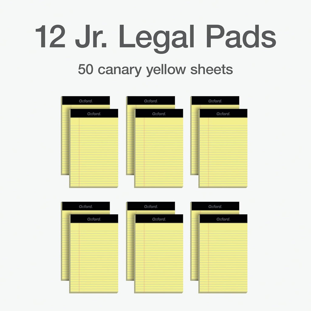 Oxford Premium Legal Pads, 12 Pack, Premium Note Pads, 50 Jr. Legal Ruled 5" x 8" Sheets