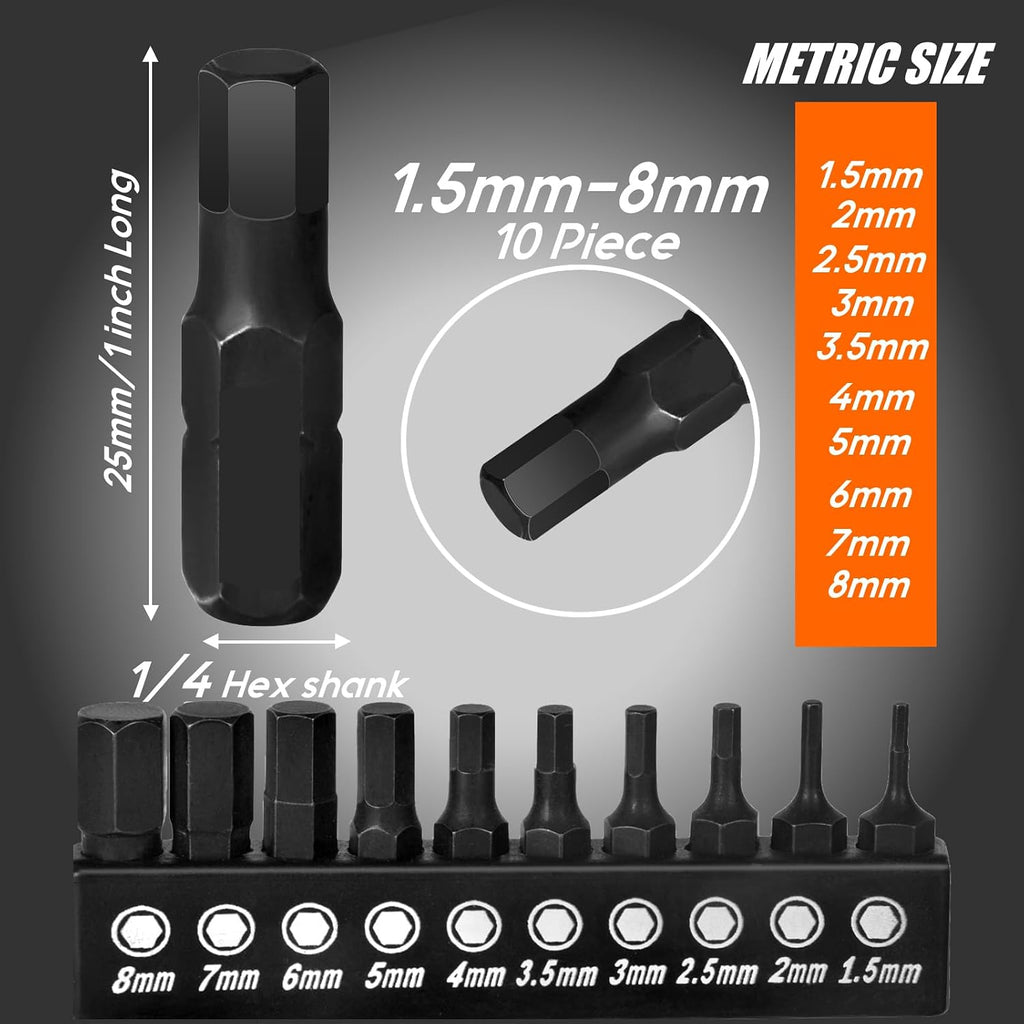TEKPREM 20-Piece Metric & SAE Hex Bit Set with Magnetic 1/4" Screwdriver Bit Driver
